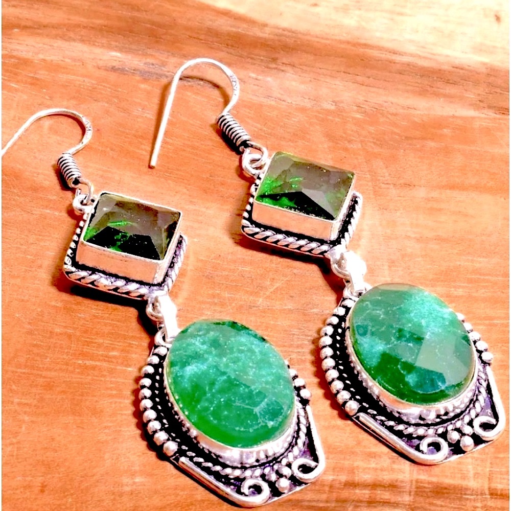 Simulated Emerald Heirloom Earrings